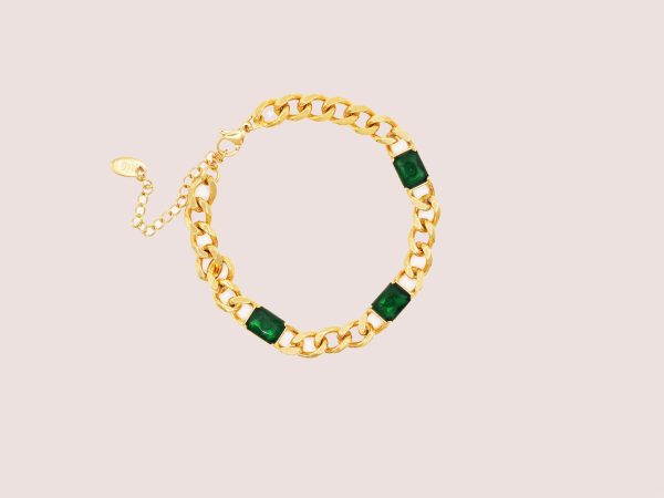 Cuban Chain & Green Cubic Zirconia Bracelet