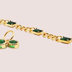 cuban chain & green zirconia bracelet