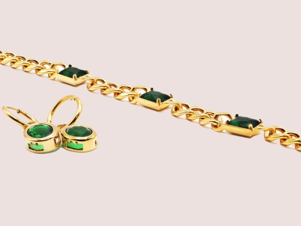 cuban chain & green zirconia bracelet