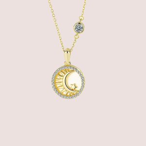 moon in circle necklace in gold