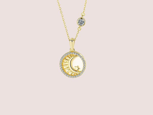 moon in circle necklace in gold