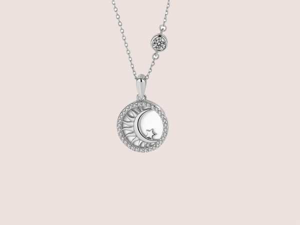 moon in circle necklace in silver