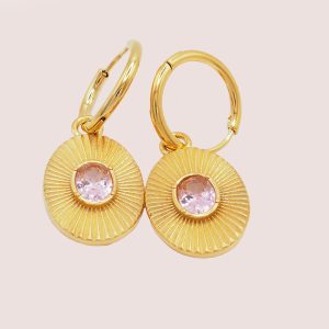 sunshaped earrings pink stone