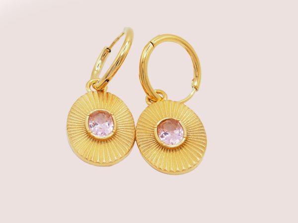 sunshaped earrings pink stone