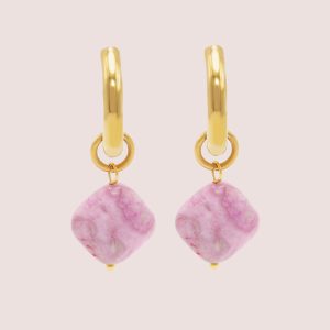 pink stone huggie earrings