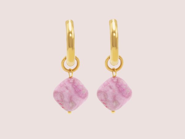 pink stone huggie earrings