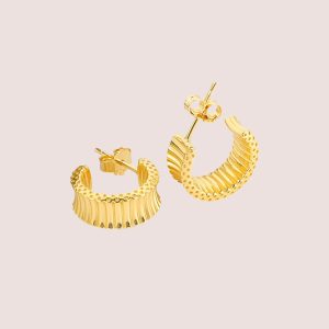 gold ridged hoop studs