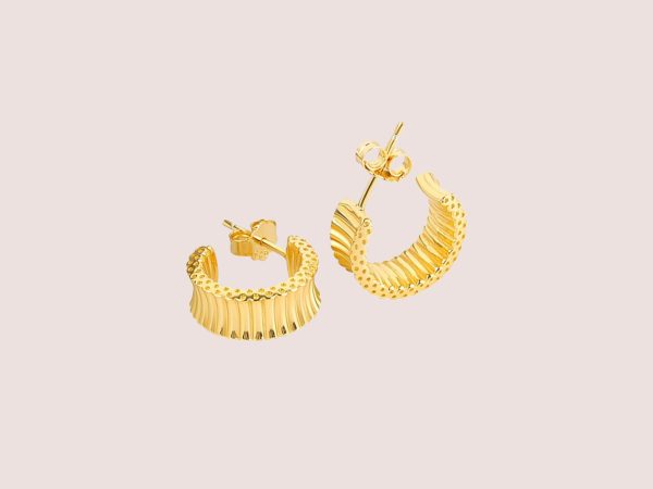 gold ridged hoop studs