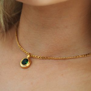 green agate pendant necklace gold