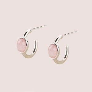 rose quartz huggie earrings