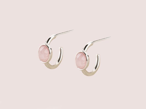 rose quartz huggie earrings