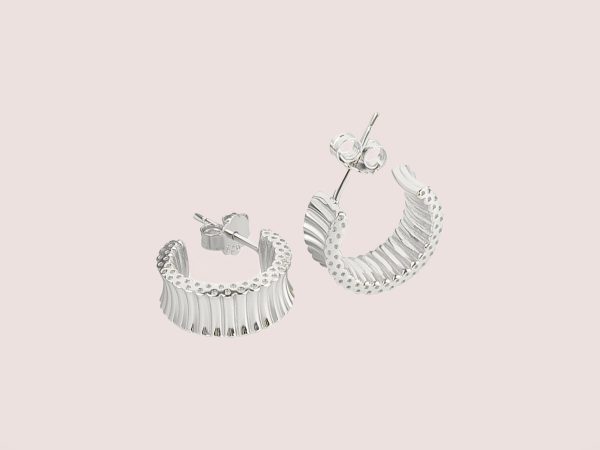 ridged hoop studs silver