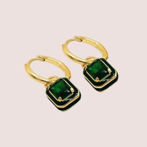 green pendant huggie earrings