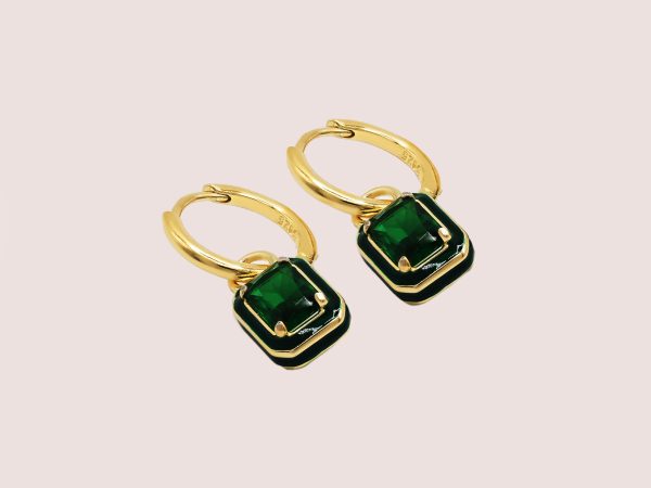 green pendant huggie earrings