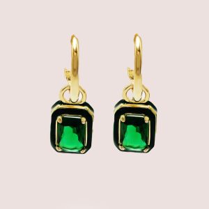 green pendant huggie earrings