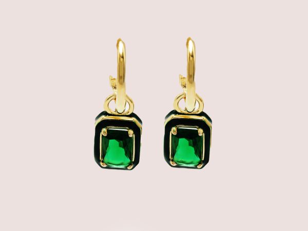 green pendant huggie earrings