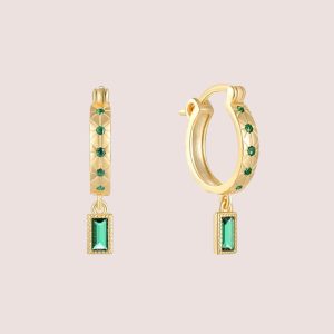 green cz dainty hoops