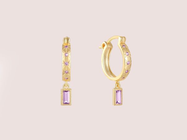 purple cz dainty hoops