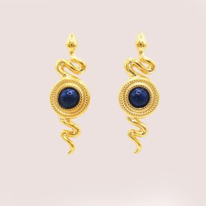 blue and gold snake earrings