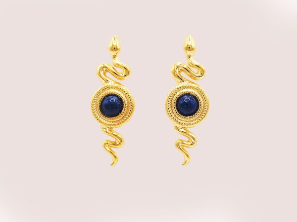 blue and gold snake earrings