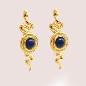 blue and gold snake earrings