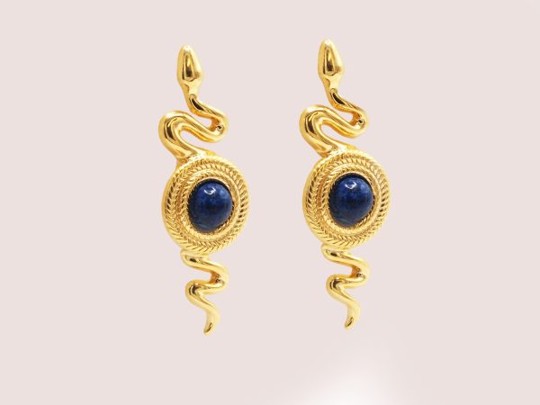 blue and gold snake earrings