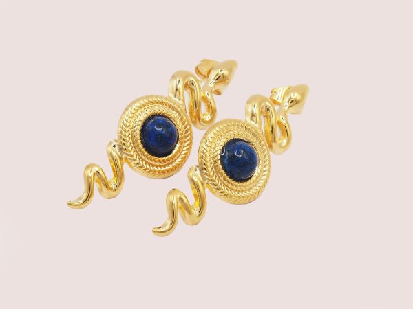 blue and gold snake earrings