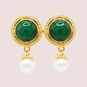 green pearl earrings vintage