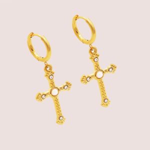 cross huggie earrings