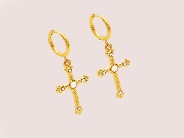 cross huggie earrings