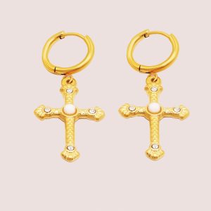 cross huggie earrings