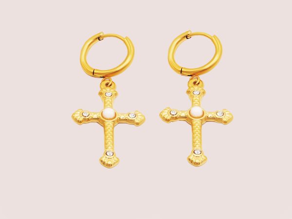 cross huggie earrings