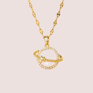 Opal & Zircon 18K Gold Plated Planet Necklace