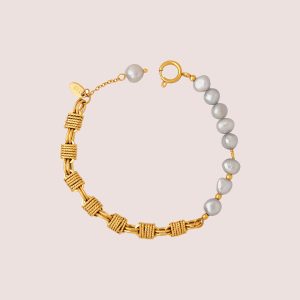 18K Gold Plated Bracelet Knot & Pearl