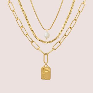 Multilayer 18K Gold Pendant Necklace