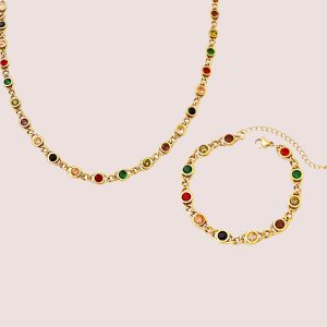 multi-Coloured Gem Set Radiate confidence and sophistication with this stunning necklace and bracelet gem set.