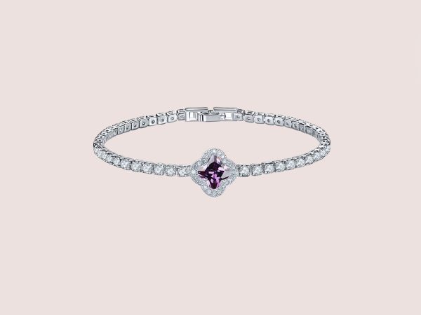 Moissanite Diamond Clover Bracelet purple