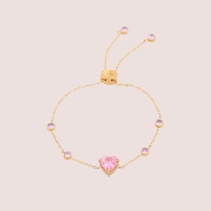 Zircon Heart Adjustable Bracelet pink