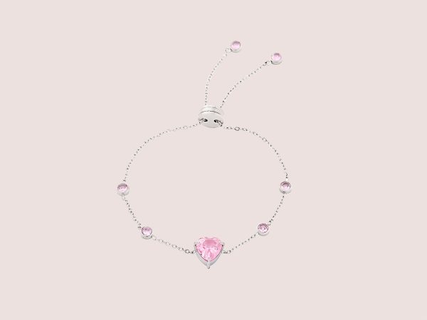 Zircon Heart Adjustable Bracelet silver/pink