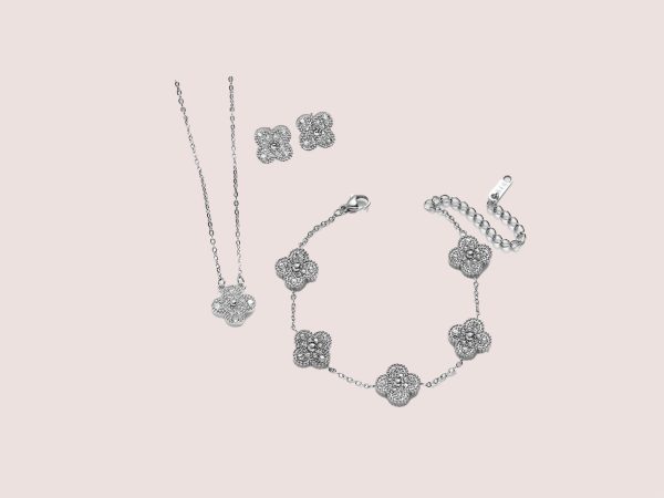 3 piece clover set stone silver