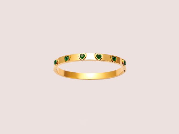 zircon heart bangle green