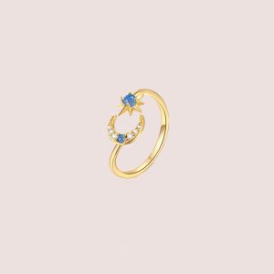 blue zircon moon ring