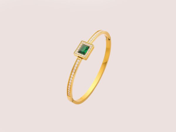 square zircon coloured bangle in green