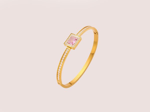 square zircon coloured bangle in pink